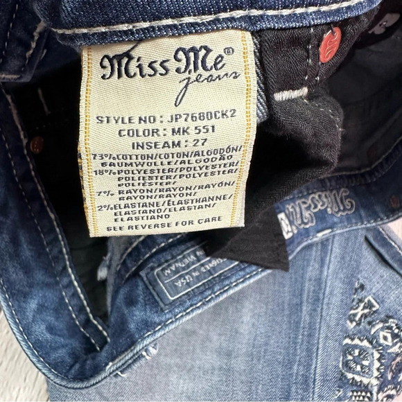 Miss me signature jeans cuffed skinny embroidered cuff sz 30 western boho - Picture 4 of 11